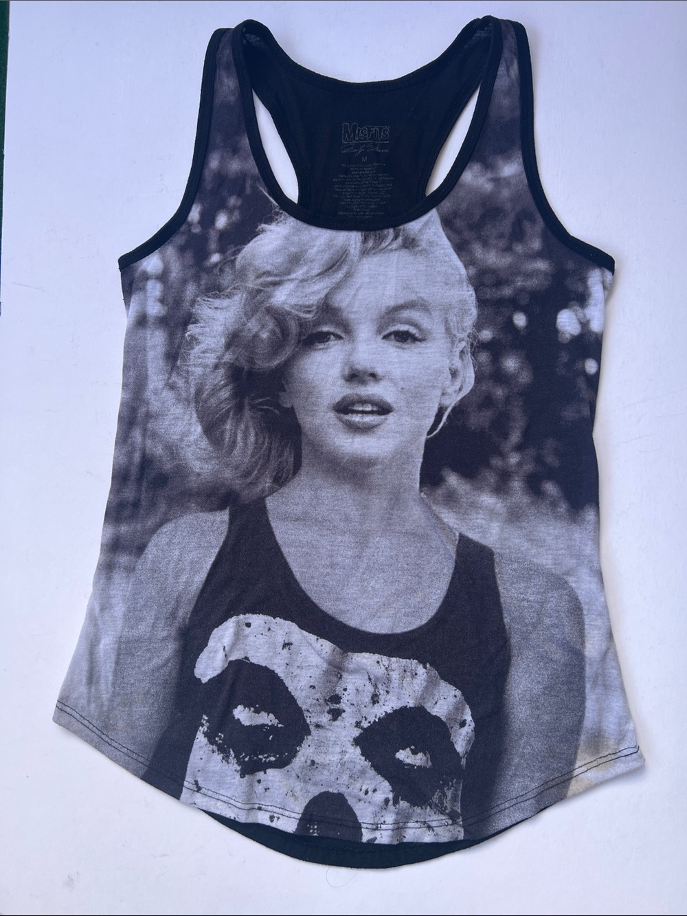 Women's Black and Gray Graphic Racerback Tank Top with Iconic Print